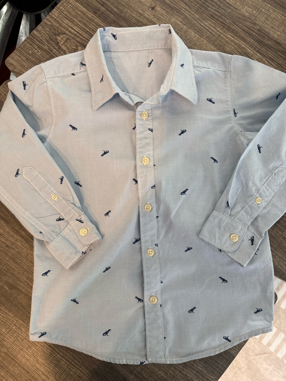 Zara Light Blue Button-Down Shirt with Navy Dino Print